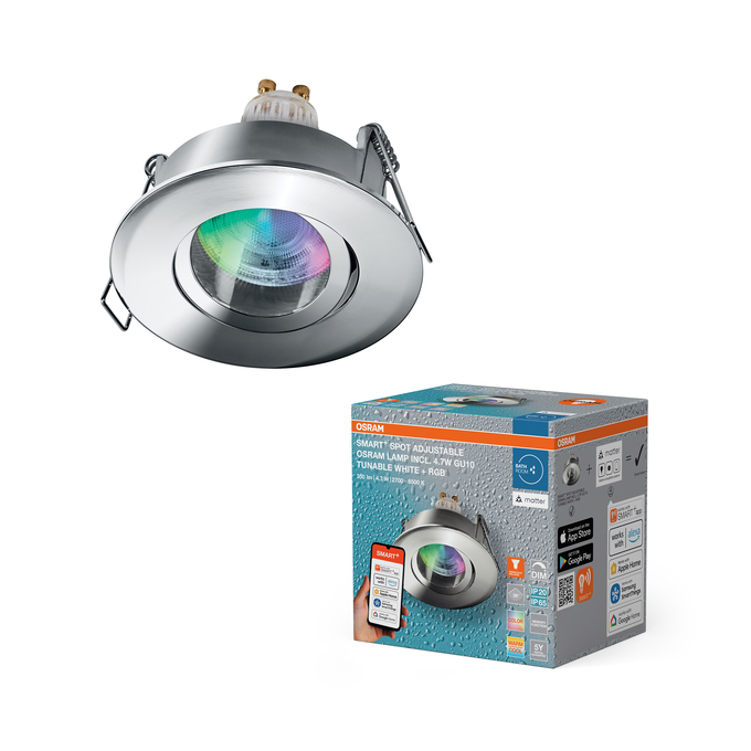 SMART+ MATTER LED Spot Recess GU10 IP65 Adjustable 4.7W RGBW Chrome Kombinirani snimak = Slika proizvoda + slika pakiranja