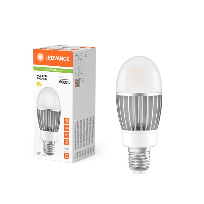 HQL LED ALU PERFORMANCE  6000LM 41W 840 E40 Fotografie combinată = Fotografiede prezentare + Imagine cu ambalaj