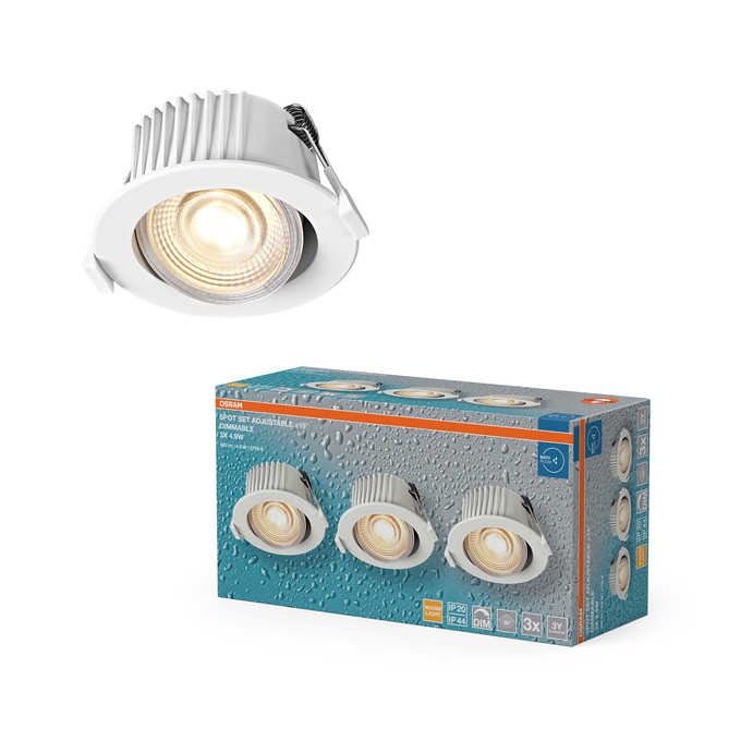 LED Spot Set DIM Recess IP44 Adjustable 4.9W 827 36° White Kombinirani snimak = Slika proizvoda + slika pakiranja