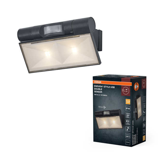 ENDURA Style USB Adjustable Up-Down Double Sensor IP44 Dark Grey Kombinirani snimak = Slika proizvoda + slika pakiranja