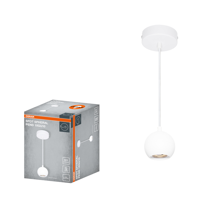 LED SPOT SPHERAL WHITE 1XGU10 PENDANT Kombinirani snimak = Slika proizvoda + slika pakiranja