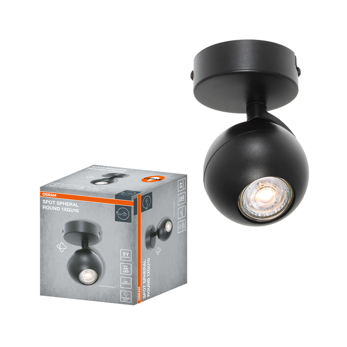 LED SPOT SPHERAL ROUND BLACK 1XGU10 Kombinirani snimak = Slika proizvoda + slika pakiranja