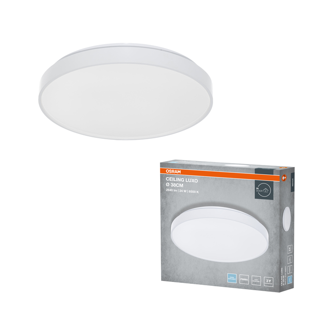 CEILING LUXO ⌀ 38 cm 24W 6500K IP20 WHITE Kombinirani snimak = Slika proizvoda + slika pakiranja