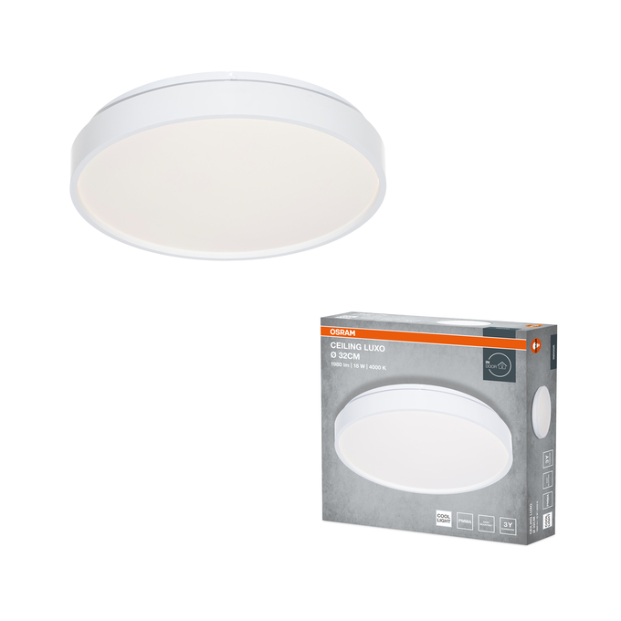 CEILING LUXO ⌀ 32 cm 18W 4000K IP20 WHITE Kombinirani snimak = Slika proizvoda + slika pakiranja
