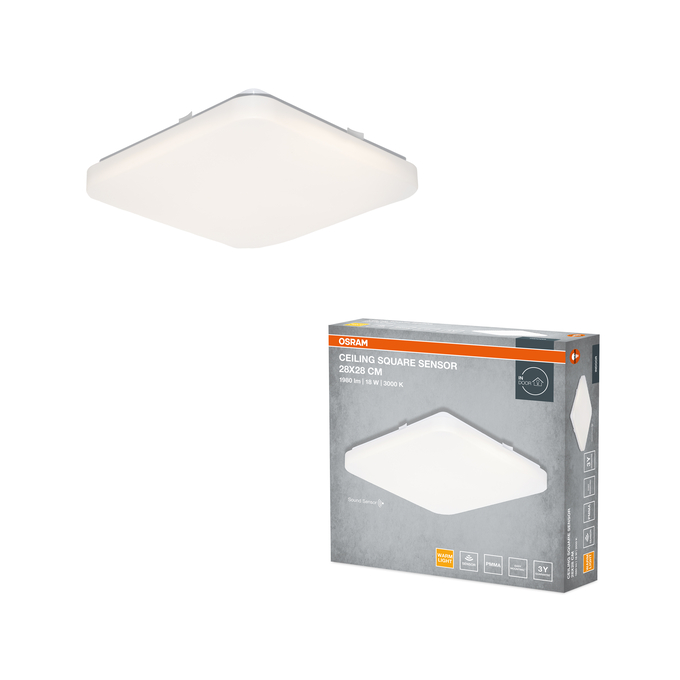 CEILING SQUARE SENSOR 28x28cm 18W 3000K IP20 Kombinirani snimak = Slika proizvoda + slika pakiranja