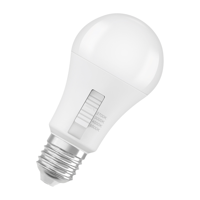 LED Classic A 75 DIM CCT Select 10.5W 827/830/840/865 Frosted E27 white, diagonal