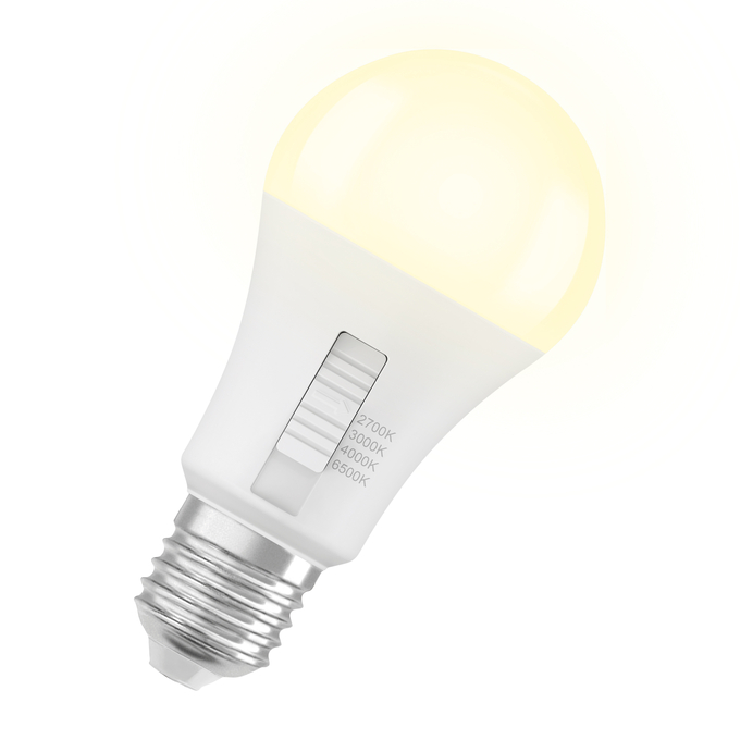 LED Classic A 75 DIM CCT Select 10.5W 827/830/840/865 Frosted E27 white, diagonal, sw. on