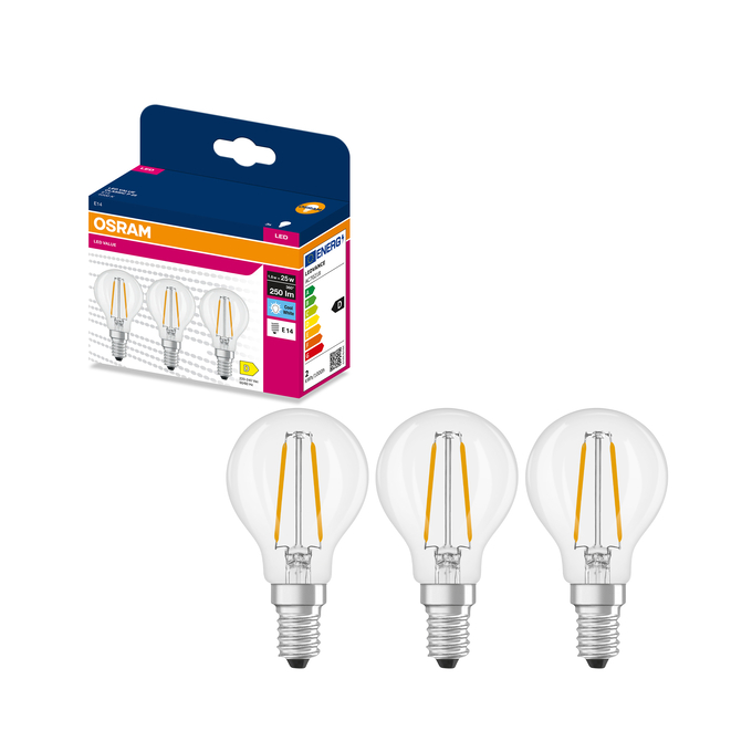 LED Classic P 25 Filament  1.8W 4000K Clear E14 Fotografie combinată = Fotografiede prezentare + Imagine cu ambalaj