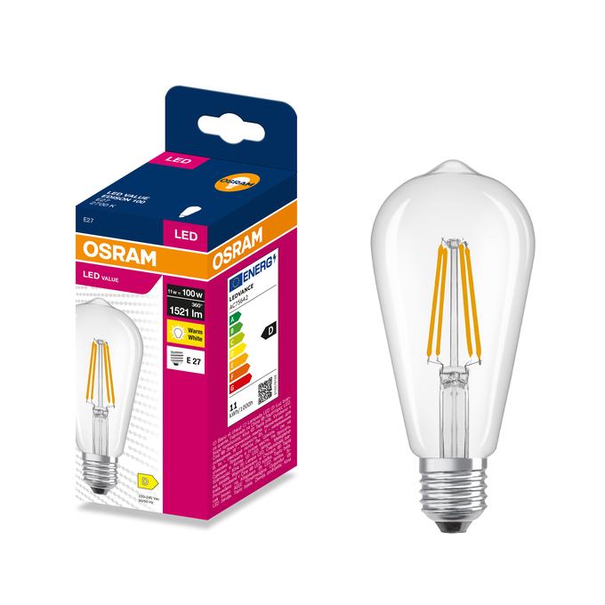LED Edison 100 Filament 11W 2700K Clear E27 Kombinirani snimak = Slika proizvoda + slika pakiranja