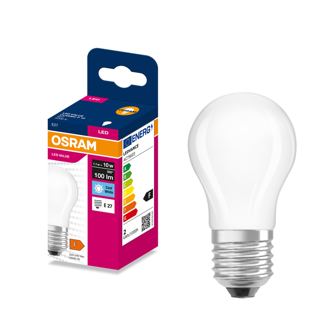 LED Classic P 10 Filament  1.1W 4000K Frosted E27 Fotografie combinată = Fotografiede prezentare + Imagine cu ambalaj