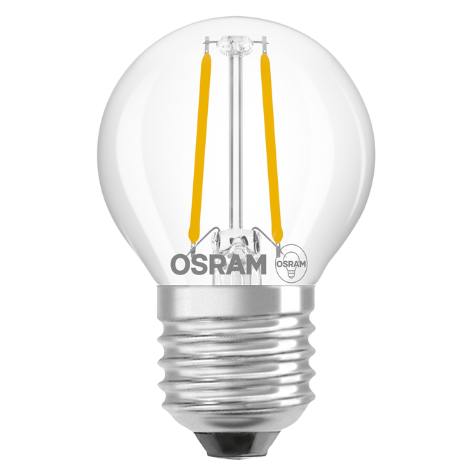 LED Superstar Classic P 25 Filament DIM 1.8W 827 Clear E27 white, upright, OSRAM logo