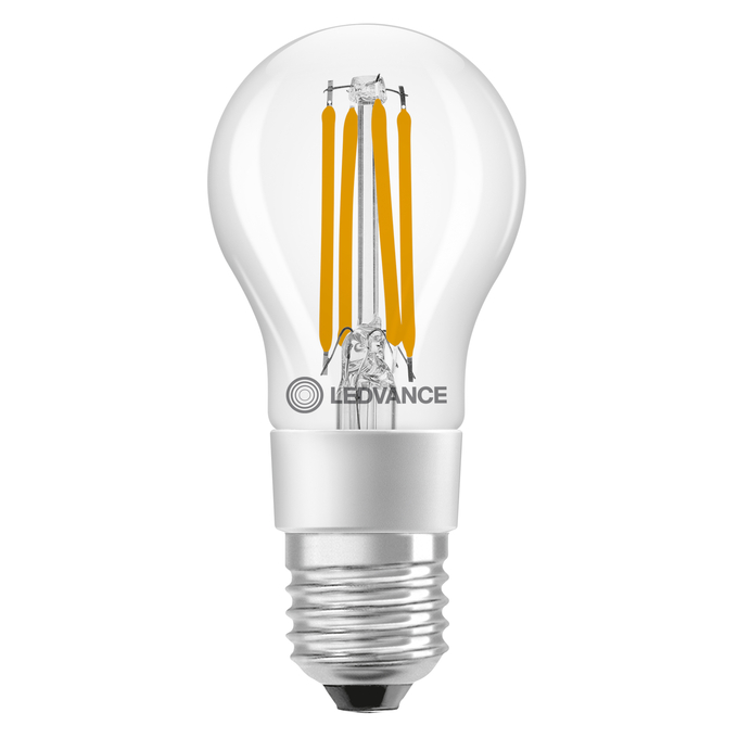 LED Classic A 60 Filament Motion & Daylight sensor S 7.3W 827 Clear E27 white, upright, LEDVANCE logo