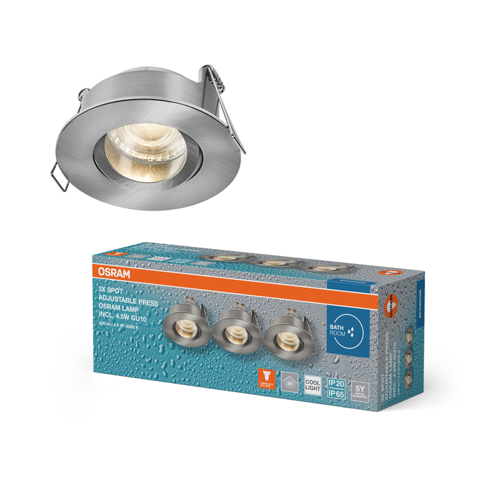 Spot Set Recess GU10 IP65 Press 4.5W 840 Satin Nickel Kombinirani snimak = Slika proizvoda + slika pakiranja