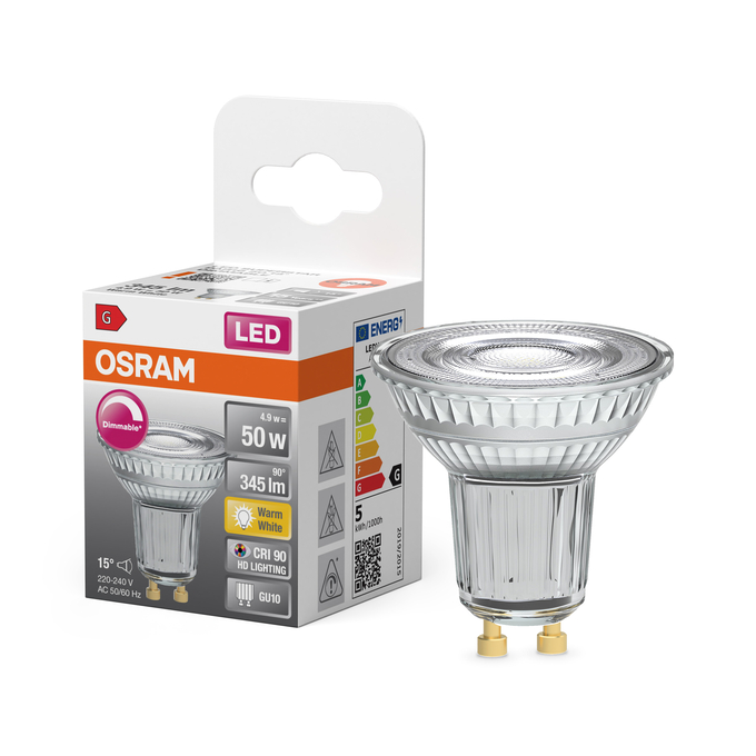 LED Superstar PAR16 50 15° DIM 4.9W 927 GU10 Fotografie combinată = Fotografiede prezentare + Imagine cu ambalaj