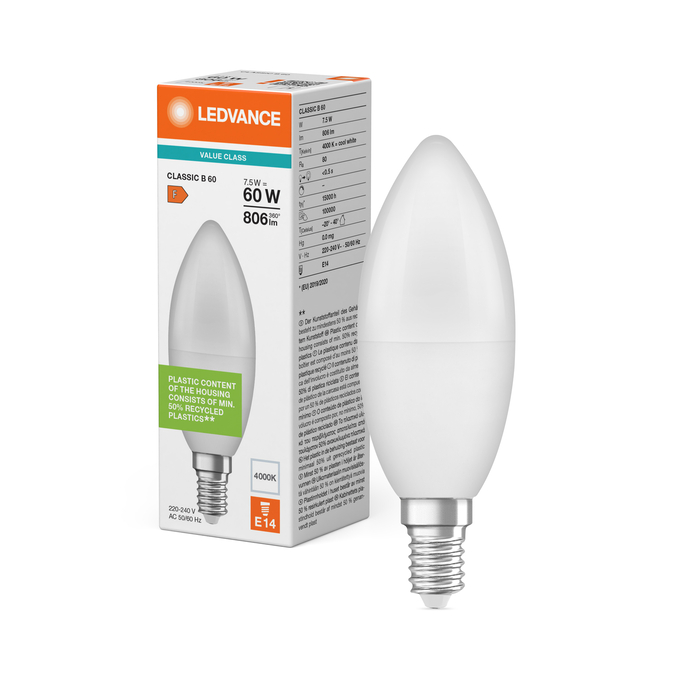 LED Classic B 60 V 7.5W 840 Frosted E14 Fotografie combinată = Fotografiede prezentare + Imagine cu ambalaj