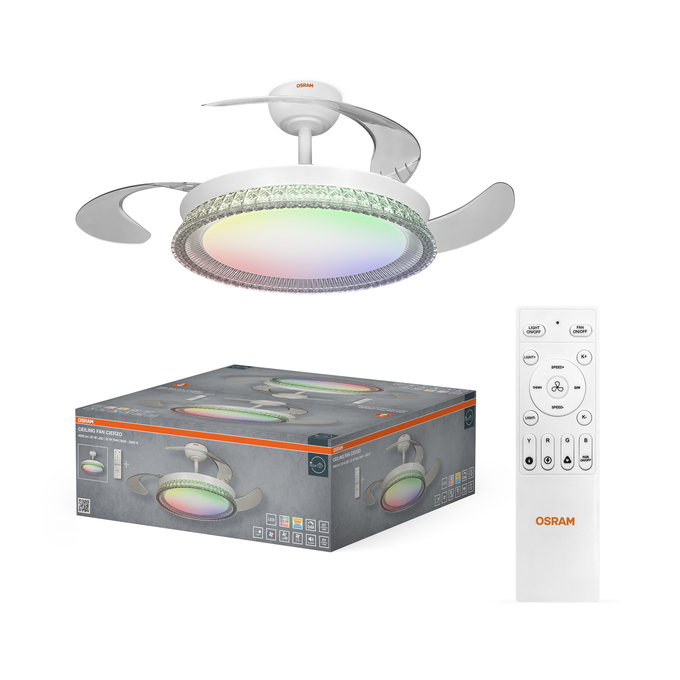 Ceiling Fan Cierzo 1220mm 60W CCT RGB Fotografie combinată = Fotografiede prezentare + Imagine cu ambalaj