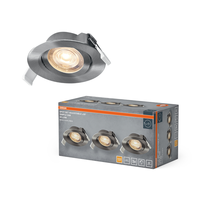 Spot Set Adj Simple Dim 3x4.9W 2700K Brushed Nickel Kombinirani snimak = Slika proizvoda + slika pakiranja