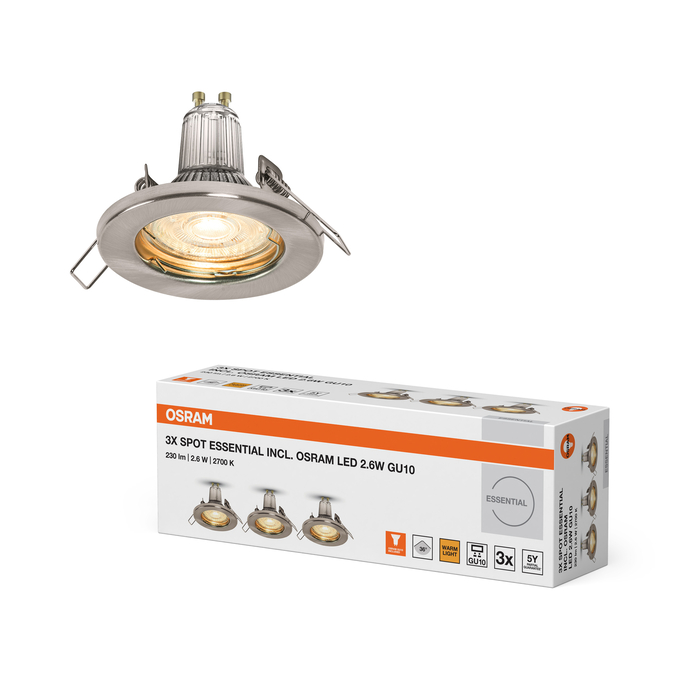 Spot Essential 3x2.6W GU10 Brushed Nickel Kombinirani snimak = Slika proizvoda + slika pakiranja