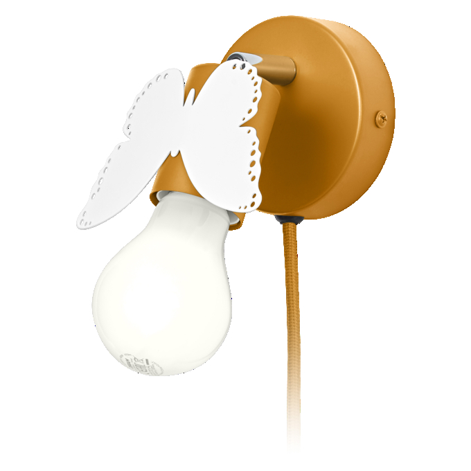 Wall Butterfly E27 Yellow EU Plug white, upright, sw. on