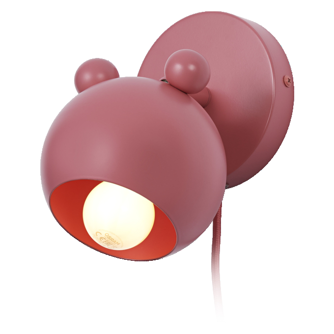 Wall Mouse E14 Pink EU Plug white, upright, sw. on