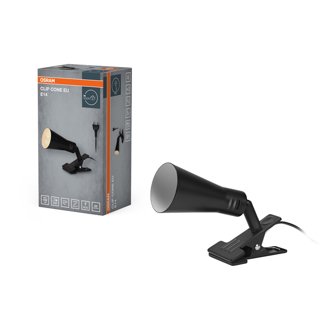 Clip Cone E14 Black EU Plug Kombinirani snimak = Slika proizvoda + slika pakiranja