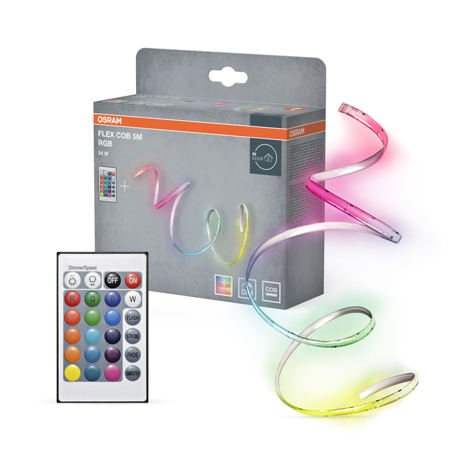 Flex Strip COB 5m RGB Remote Control Fotografie combinată = Fotografiede prezentare + Imagine cu ambalaj