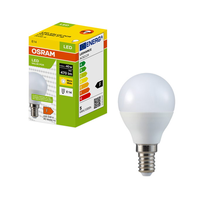 LED Recycled Plastic Classic P 40 4.9W/3000K E14 Kombinirani snimak = Slika proizvoda + slika pakiranja