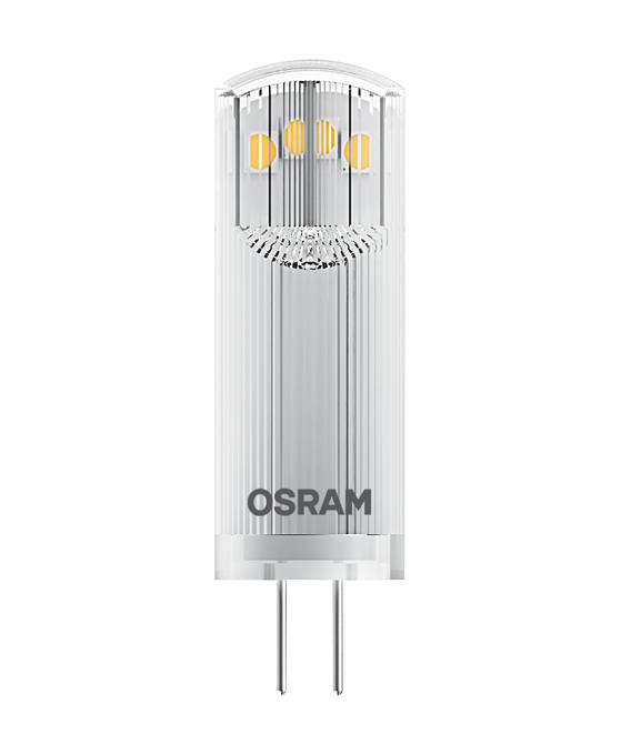 LED Base PIN 20 320° 1.8W 827 Clear G4 white, upright, OSRAM logo