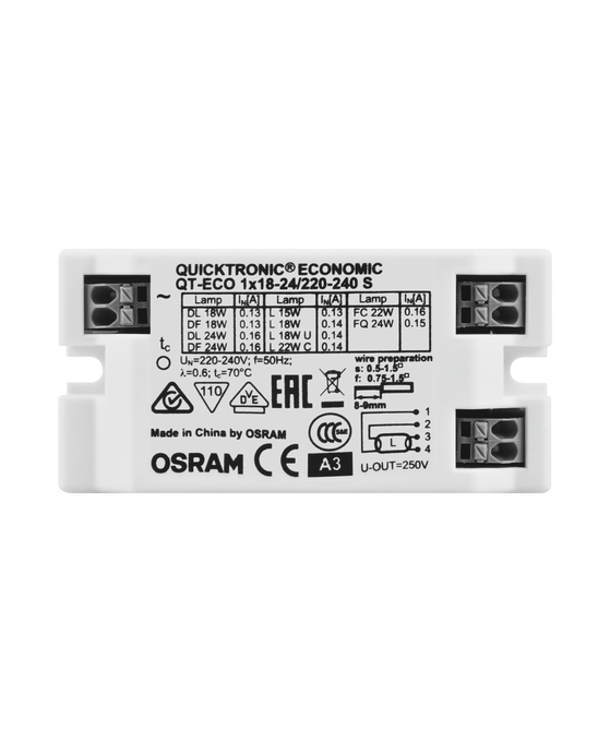 QT-ECO 1X18…24 S white, horizontal, OSRAM logo