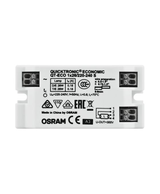 QT-ECO 1X26 S white, horizontal, OSRAM logo