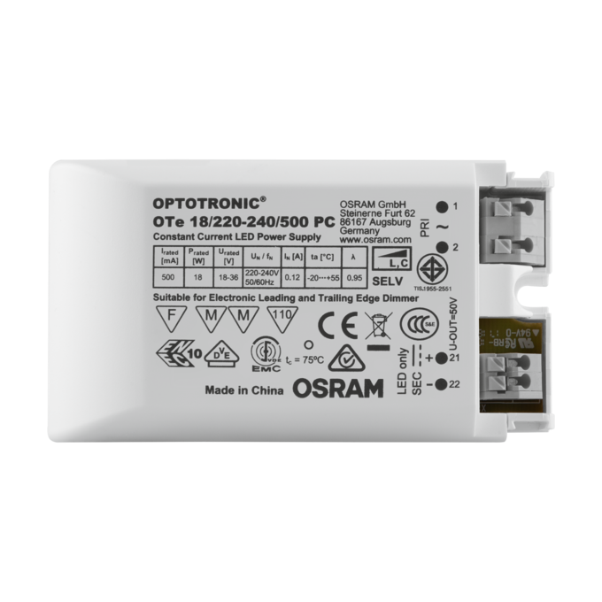 OTe 18/220…240/500 PC white, horizontal