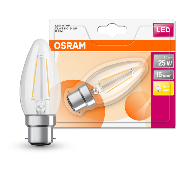 RF CLAS B 25  2.5 W/2700 K B22d  Combo Shot = Product Beauty Shot + Packaging Image