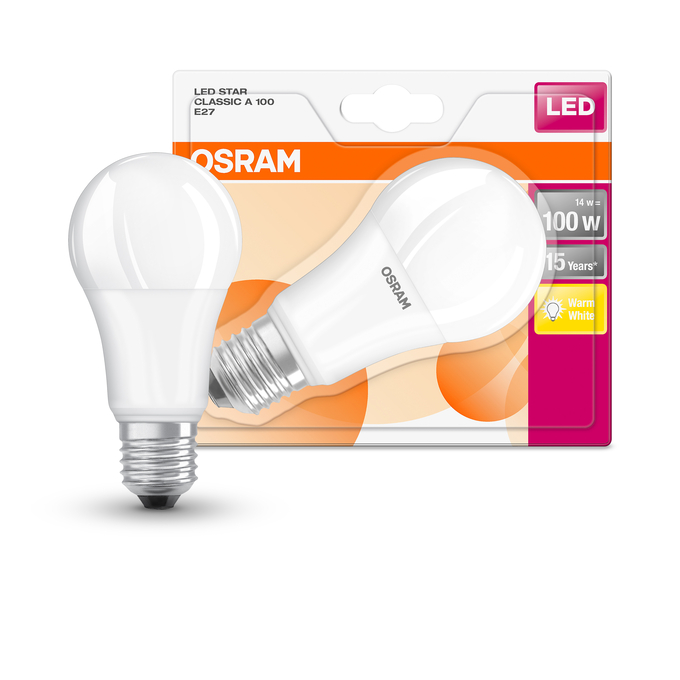 LED STAR CLAS A 100 FR 13 W/2700 K E27  Combo Shot = Product Beauty Shot + Packaging Image