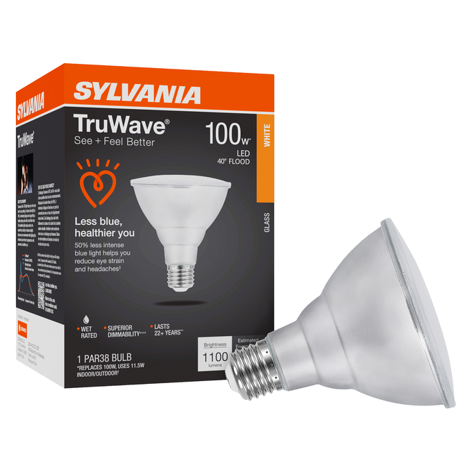 LED TruWave®  PAR Lamps PAR30 10.5W DIM 3000K NFL 25 1PK Combo Shot = Product Beauty Shot + Packaging Image