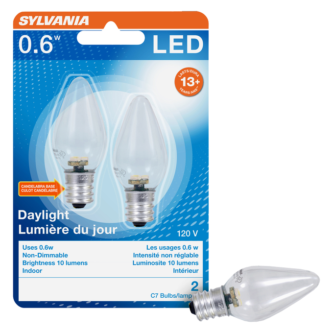 SPECIALTY LED LAMPS C7 1W 6500K 1PK Combo Shot = Product Beauty Shot + Packaging Image