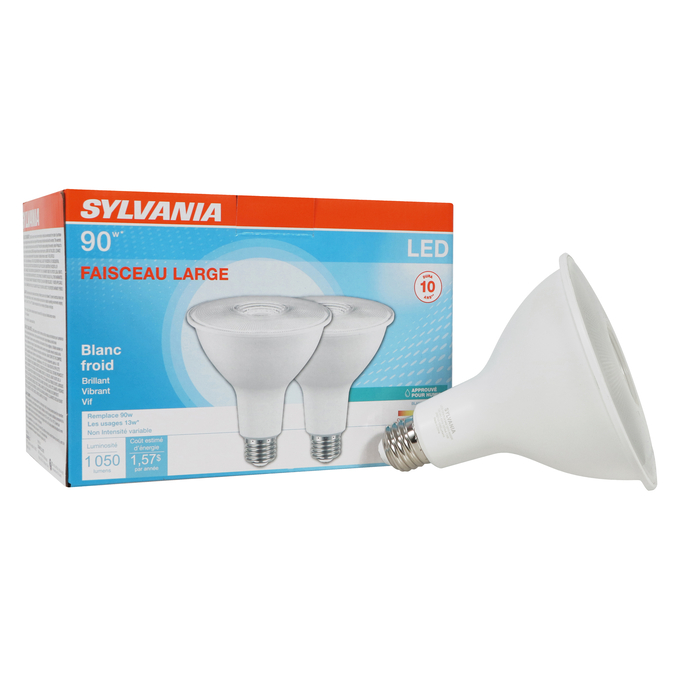 Contractor Series LED PAR Lamps 13W PAR38 4000K FL 45 2PK Combo Shot = Product Beauty Shot + Packaging Image